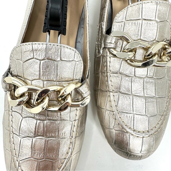 Donald Pliner Balton Metallic Gold Croc-Embossed Leather Loafer - Picture 10 of 15